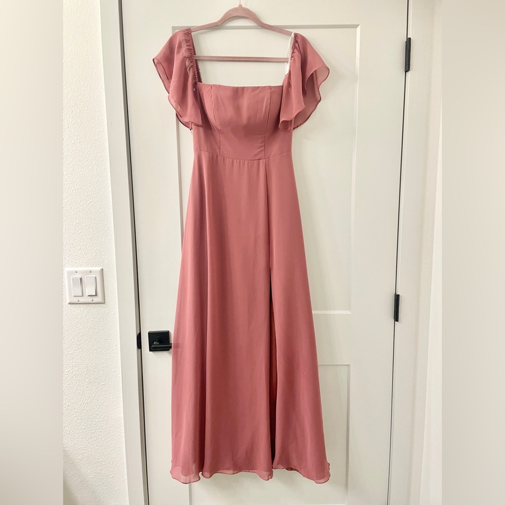 BRAND NEW Azazie Dusty Rose Chiffon Flutter Sleeve Bridesmaid Dress Size A2